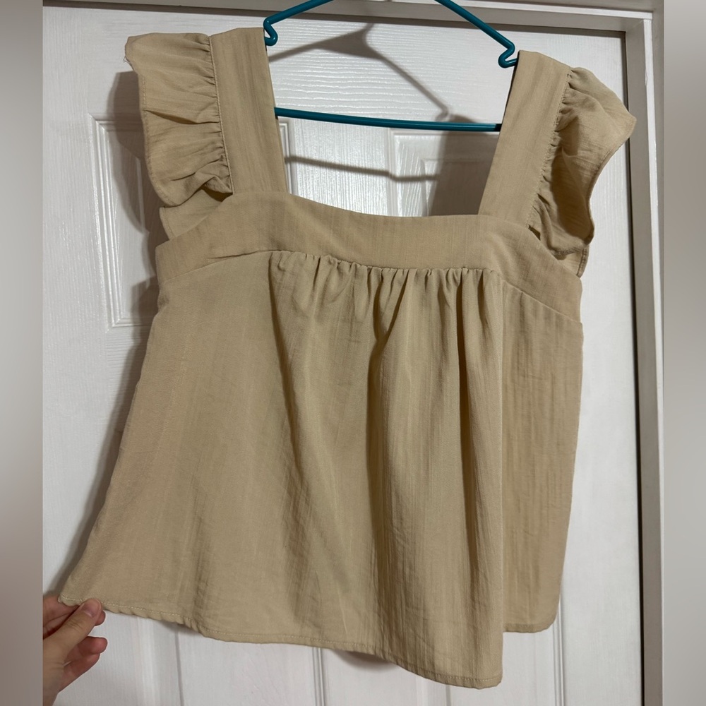 Beige Ruffle Sleeve Women's Top